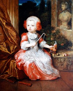 Porträt eines jungen Jungen in einem lachsfarbenen Kleid von Constantin Netscher