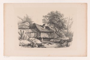 Holzhaus über dem Fluss von Constantinus Cornelis Huysmans
