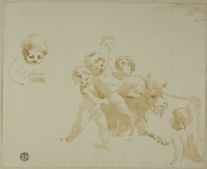 Putti spielen mit einer Ziege