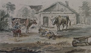 Rinder vor einem Cottage von Copplestone Warre Bamfylde
