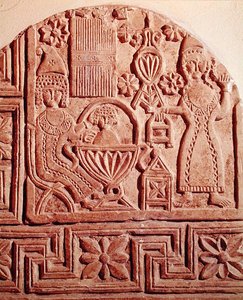 Stele, die das Baden des Jesuskindes darstellt von Coptic Coptic