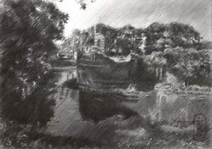 Historische Flussboot-Skizze von Corné Akkers