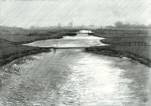 Ruhige Flusslandschaftsskizze