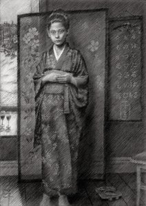Nachdenklicher Junge im Kimono