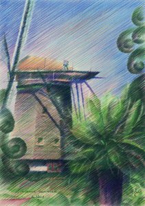 Windmühlenansicht Zeichnung von Corné Akkers