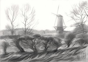 Winter-Windmühlenzeichnung