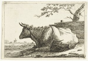 Landschaft mit liegender Kuh mit Decke auf dem Rücken von Cornelis  Bisschop