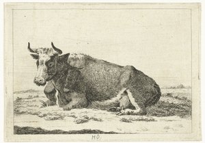 Landschaft mit liegender Kuh mit Hörnern von Cornelis  Bisschop