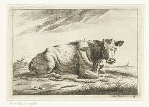 Landschaft mit liegender kuh ohne hörner