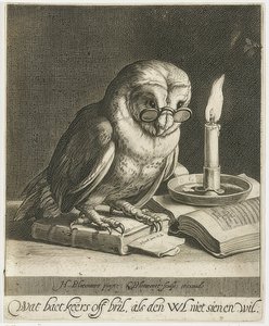 Eule mit Brille und Büchern von Cornelis Bloemaert