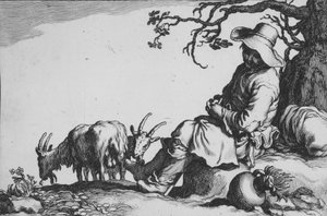 Hirtenszene mit Ziegen, aus der Serie Sechzehn Bauernmotive, 17. Jahrhundert von Cornelis Bloemaert