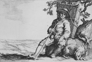 Reisender mit Hund, aus der Serie Sechzehn Bauernmotive von Cornelis Bloemaert
