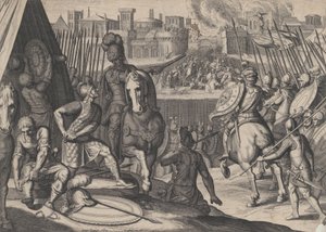 Platte 2: Die Stadt Rom, eingenommen vom Konstabler von Bourbon, aus den Triumphen von Karl V., 1614 von Cornelis Boel