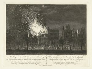 Brand im Amsterdamer Theater, gesehen von der anderen Seite des Keizersgracht, 1772