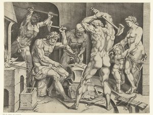 Venus und Amor in der Werkstatt von Vulkan von Cornelis Bos