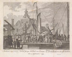 Ankunft des verwundeten Prinzen Willem George Frederik in Rotterdam, 1793 von Cornelis Brouwer