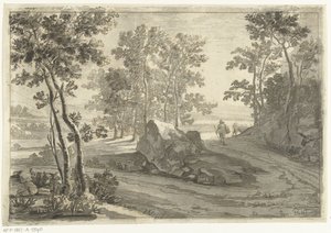 Baumreiche Landschaft mit Viehtreiber