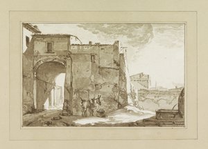 Tor mit Reisendem und Maultier von Cornelis Brouwer