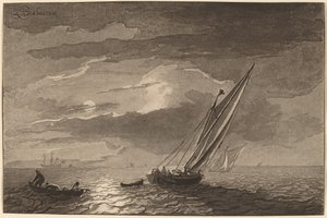 Meereslandschaft mit Vollmond, 1779, veröffentlicht 1781 von Cornelis Brouwer