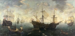 Die spanische Armada vor der Küste Englands von Cornelis Claesz Wieringen van