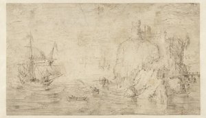Meeresansicht mit einem Schiff bei einer Insel von Cornelis Claesz van Wieringen (attributed to)