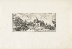 Landschaft mit Blick auf eine Kirche in einem Dorf von Cornelis Claesz van Wieringen (possibly)