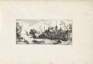 Flusslandschaft mit einem Ruderboot von Cornelis Claesz van Wieringen (possibly)