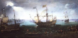 Dreimaster feuert Salut auf der Maas bei Dordrecht