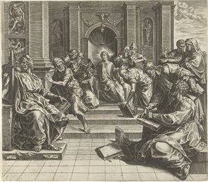 Christus, im Alter von 12 Jahren, im Gespräch mit den Schriftgelehrten von Cornelis Cort