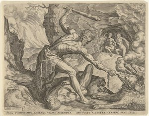 Herkules zieht Cerberus aus der Hölle von Cornelis Cort