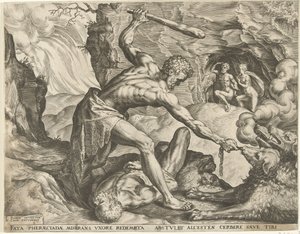 Herkules zieht Cerberus aus der Hölle von Cornelis Cort