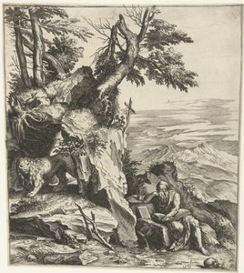 Landschaft mit lesendem Hieronymus von Cornelis Cort