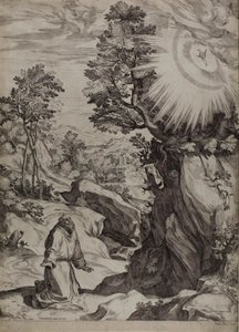 Der heilige Franziskus als Büßer in einer großen Landschaft von Cornelis Cort