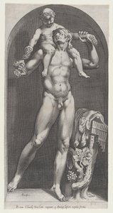 Speculum Romanae Magnificentiae: Bacchus auf den Schultern eines Satyrs, 16. Jahrhundert von Cornelis Cort