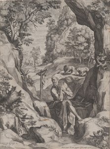 Der reuige Heilige Hieronymus in der Wüste, 1573 von Cornelis Cort