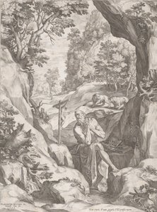 Der heilige Hieronymus als Büßer in der Wildnis, 1573 von Cornelis Cort