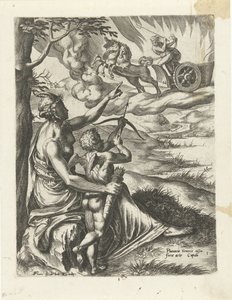 Venus befiehlt Amor, Plutos Herz mit einem Pfeil zu durchbohren (Die Geschichte von Pluto und Proserpina) von Cornelis Cort