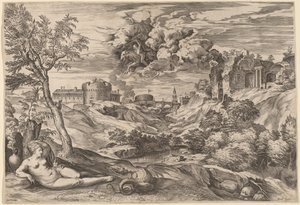 Landschaft mit Roger, der Angelica befreit