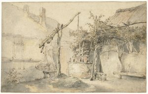 Bauernhof mit einem Brunnen von Cornelis Dusart