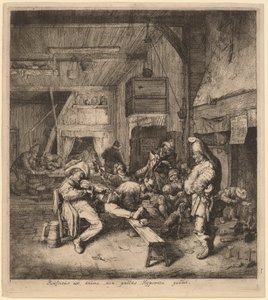 Geigenspieler in einer Taverne sitzend von Cornelis Dusart