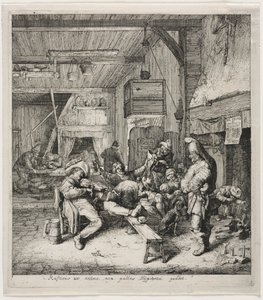 Geigenspieler, der im Gasthaus sitzt