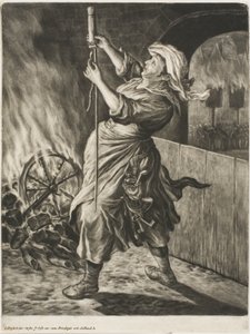 Frau zündet eine Rakete an, auch genannt Frieden bringt mich in Schwung, aus Communia Gaudia (Die weit verbreitete Freude bei der Belagerung von Namur) von Cornelis Dusart