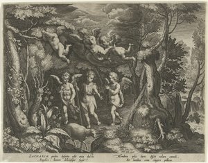 Johannes der Täufer wird von Engeln begleitet, als er in die Wüste zieht von Cornelis Galle (I)