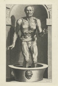 Seneca stehend, mit den Füßen im Bad
