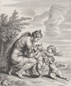 Venus stillt drei Cupidos in einer Landschaft, ca. 1627-78 von Cornelis Galle II