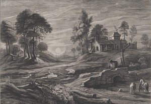 Landschaft mit Ziehbrunnen, 1638-60 von Cornelis Galle I