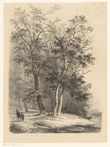 Zwei Figuren spazieren in einem Wald