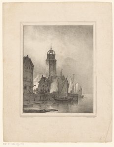 Segelboote legen in der Stadt an von Cornelis Gerrit Verburgh