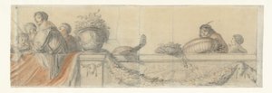 Personen auf einer Balustrade mit Girlanden