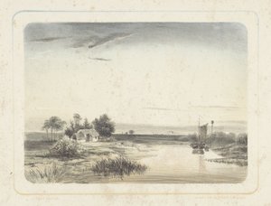 Flusslandschaft mit Haus und Segelboot von Cornelis Jan Bolt